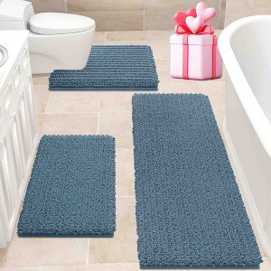 BAGOKIE 3 Piece Chenille Bathroom Rug Set - 1 of 4