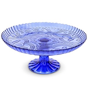 Amici Home Flower Footed Glass Cake Stand, Round Vintage Style Cake Plate, 10” D x 4” H - 1 of 4