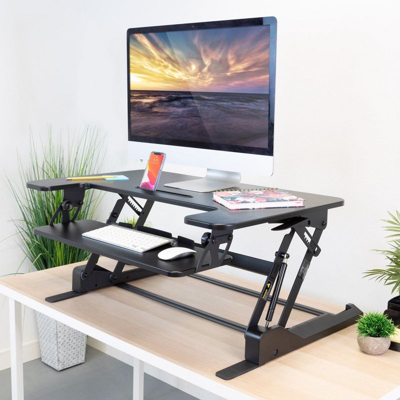Mount-It! Standing Desk Converter, Height Adjustable Stand Up Desk with Gas Spring Riser, Wide 36 Inch Sit Stand Workstation Fits Dual Monitors, Black, 3 of 10