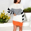 Anna-Kaci Women's Long Sleeve Color Block Sweater Dress with Striped Sleeves Casual Loose Knit Pullover Tunic - 3 of 4