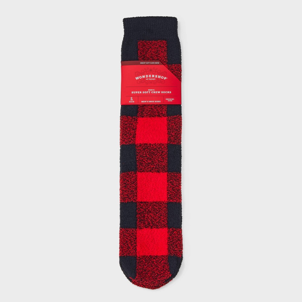 Men's Buffalo Plaid Cozy Crew Socks with Gift Card Holder - Wondershop™ Red/Black 6 -12