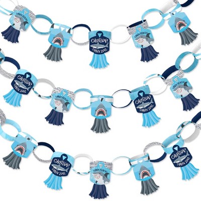 Big Dot of Happiness Shark Zone - 90 Chain Links and 30 Paper Tassels Decor Kit - Jawsome Shark Party or Birthday Party Paper Chains Garland - 21 feet