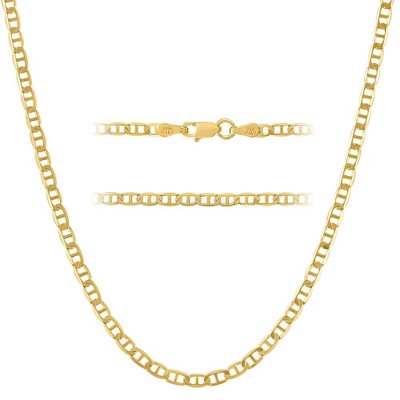 KISPER 18K Gold Over 925 Sterling Silver Necklace, 3mm Mariner Link Chain Design with Lobster Clasp, For Men & Women, Made in Italy