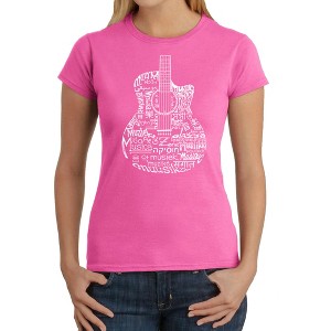LA Pop Art Women's Word Art T-Shirt - Languages Guitar - 1 of 4