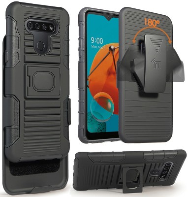 Nakedcellphone Combo for LG K51, Reflect - Ring Grip/Stand Case and Belt Clip Holster - Black