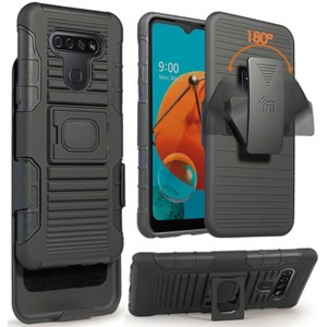 Nakedcellphone Combo for LG K51, Reflect - Ring Grip/Stand Case and Belt Clip Holster - Black - 1 of 4