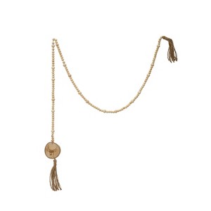 Storied Home Paulownia Wood Bead Garland with Deer Icon and Tassels, Natural - 1 of 3