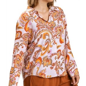 Women's Vintage Paisley Print Button-up Blouse - umgee - 1 of 4