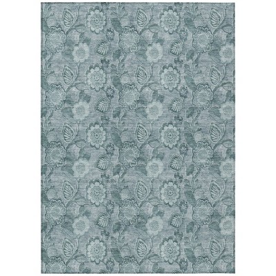 HomeRoots 10' X 14' Teal Blue And Aqua Floral Washable Indoor Outdoor Area Rug