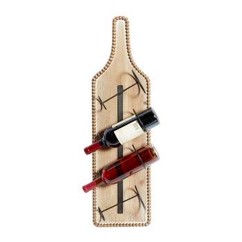 Wood Bottle Shaped 4 Bottle Wall Wine Rack with Beaded Frame Brown - Olivia & May