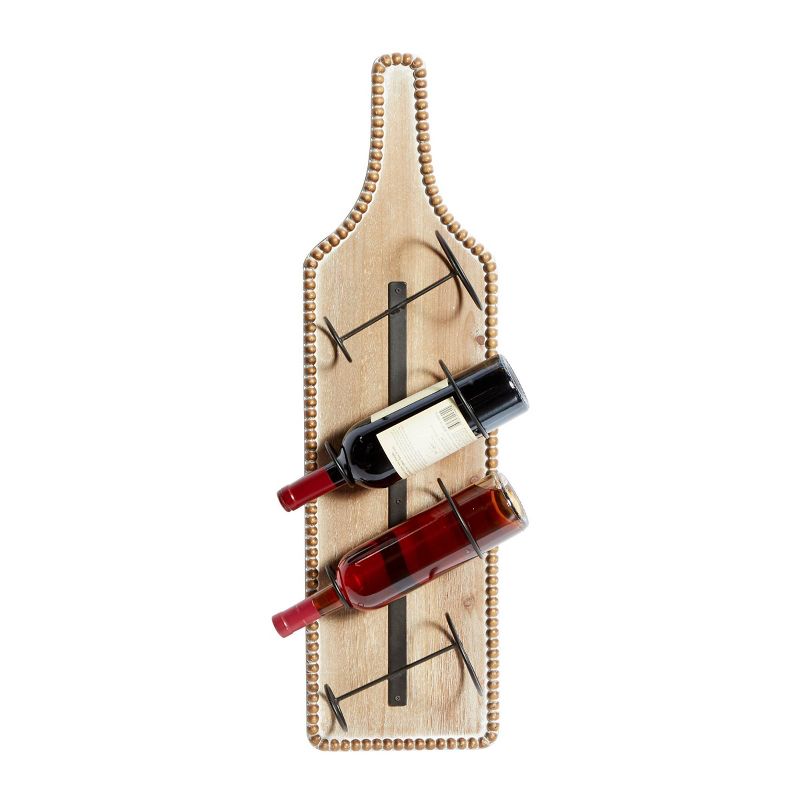 Wood Bottle Shaped 4 Bottle Wall Wine Rack with Beaded Frame Brown - Olivia &#38; May, 1 of 6