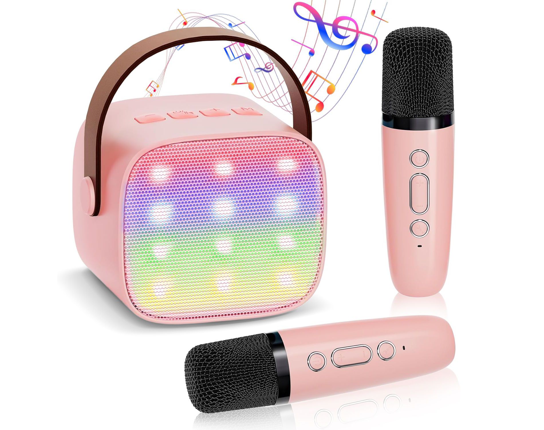 Swtroom Kids Karaoke Machine with 2 Wireless Microphones – Portable Bluetooth Speaker for Singing & Play – Gift for Girls & Boys Ages 3-12 (Pink)