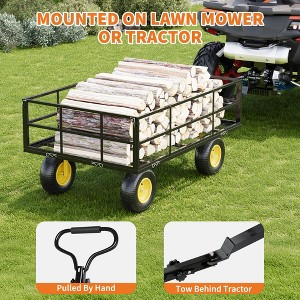 Heavy Duty Steel Garden Cart – 500-1200 lbs Capacity, 10" All-Terrain Wheels, Removable Mesh Sides, 180° Rotating Handle – Utility Wagon - 1 of 4