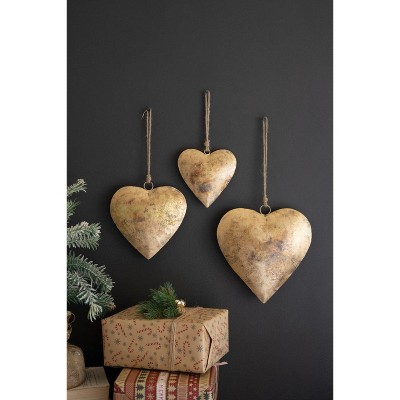 Kalalou Set of Three Antique Gold Christmas Heart Door Hangers (Min 2)