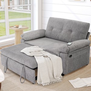 Vipbear Pull Out Sleeper Sofa & Adjustable Backrest 3-in-1 Convertible Sofa Bed,Chenile Loveseat with Side Pocket for Living Room Tool-Free Assembly - 1 of 4