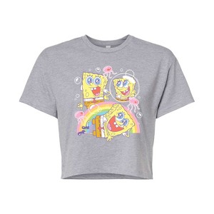 Women's - Spongebob Squarepants - Cute Face Rainbow- Juniors Cropped Graphic T-Shirt Cropped Graphic T-Shirt - 1 of 4