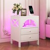 Modern Nightstand with Charging Station and Rgb Led Lights, Wood Bedside Table with 2 Drawers End Table for Bedroom Living Room-White - 2 of 4