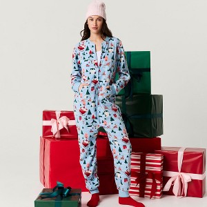 Christmasville Women's Micro Fleece Jumpsuit - Posh Peanut - 1 of 4