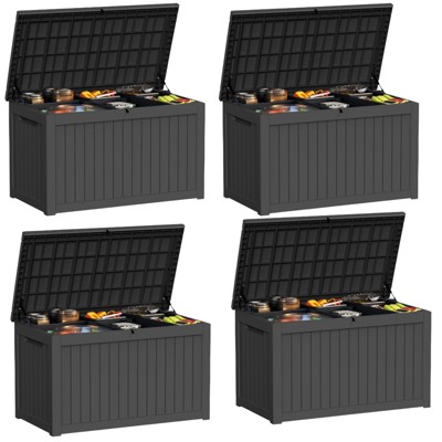 VisioGear Deck Boxes, 4-Piece 230 Gal Outdoor Storage Deck Box, Small Patio Storage Bin for Garden Tools, Black, 57.87"*32.24"*33.66"