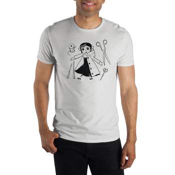 Coraline Animated Movie Mens White Short Sleeve Graphic Tee Shirt