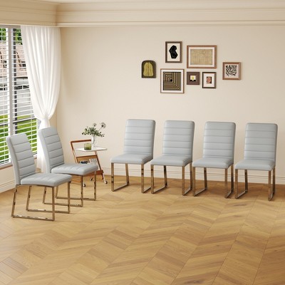 ChicFurnit Dining Sets of 6 pcs Premium PU Chairs with High Density Foam and Sturdy Iron Legs for Home or Office, Gray, 21.5"*17.2"*35.7"