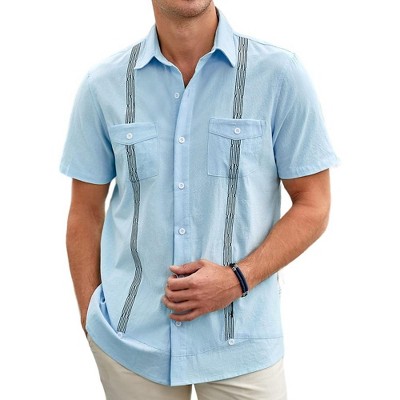 Mens Short Sleeve Cuban Guayabera Shirt Casual Summer Beach Button Down Shirts