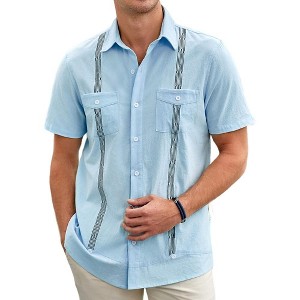 Mens Short Sleeve Cuban Guayabera Shirt Casual Summer Beach Button Down Shirts - 1 of 4