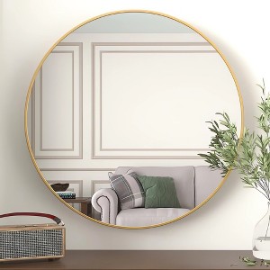 Wooakway Round Black/Gold/Silver Metal Accent Wall Mirror Modern Bathroom Vanity Mirror for Living Room Entryway Over Mantel Decor - 1 of 4