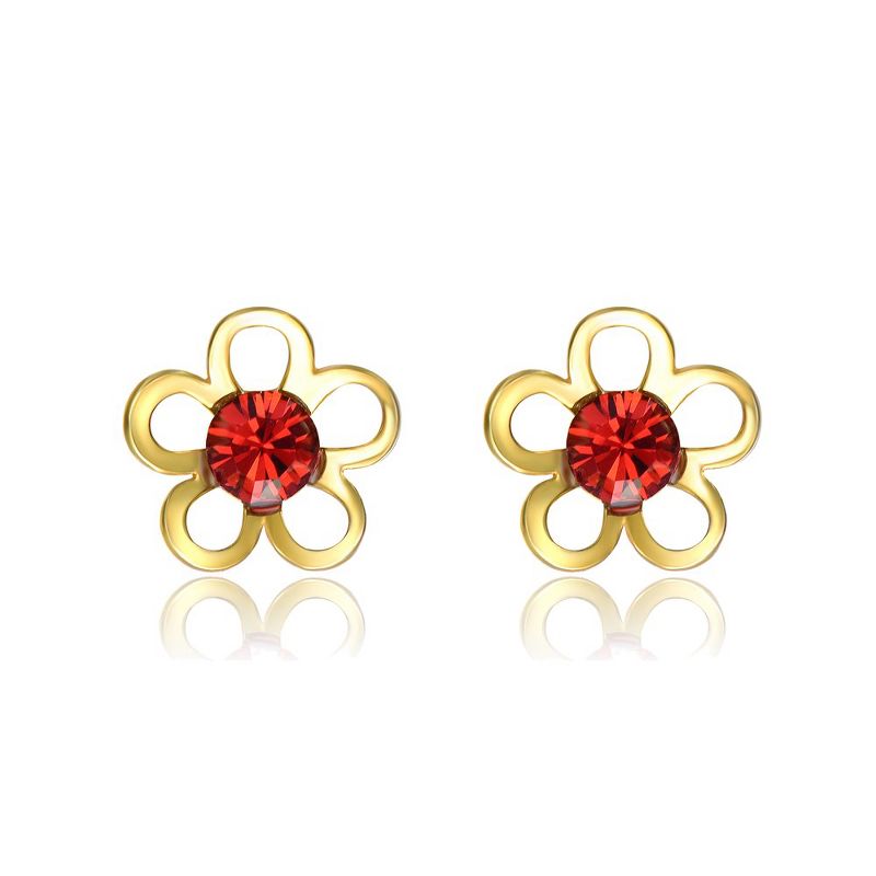 14k Gold Plated Red Velvet Crystal Daisy Flower Stud Earrings, 1 of 4