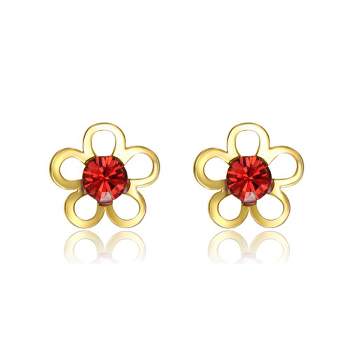 14k Gold Plated Red Velvet Crystal Daisy Flower Stud Earrings