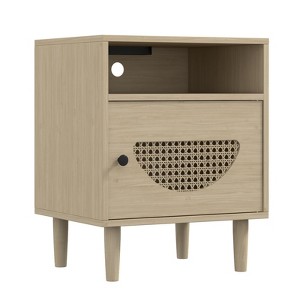 Boho Rattan Nightstand with Charging Station - End Table with USB Ports & Power Outlets,2-Tier Rattan Nightstand with Locker - 1 of 4