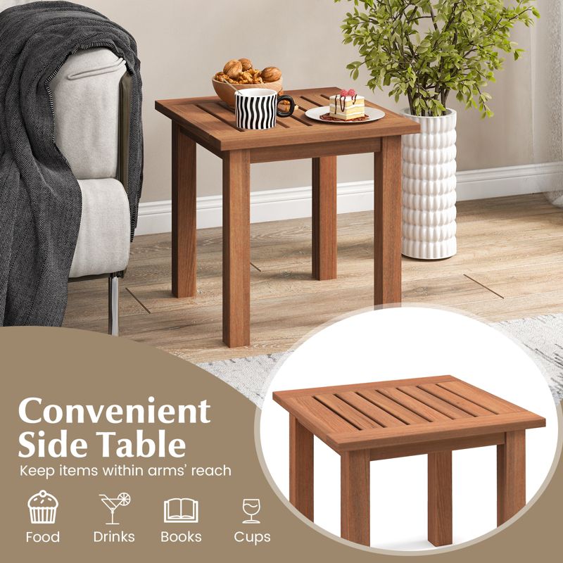 Tangkula 1PC/2PCS Patio Hardwood End Table Square Side Table with Slatted Tabletop Small Coffee Bistro Table Indoor Outdoor Side Table, 5 of 10