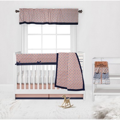 Bacati - Olivia Coral Navy 6 pc Crib Bedding Set with Long Rail Guard Cover