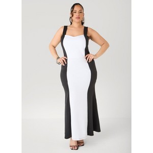 Women's Two Tone Mermaid Maxi Dress - Size 12, Black White - Ashley Stewart