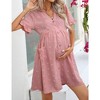 Womens Maternity Dress Swiss Dot V Neck Short Sleeve Button Down Summer Casual Baby Shower Mini Dresses - 2 of 4