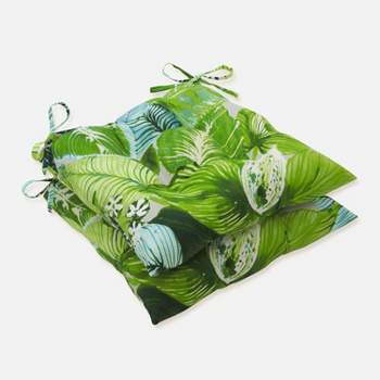 2pk Lush Leaf Jungle Wicker Wrought Iron Outdoor Seat Cushions Green - Pillow Perfect