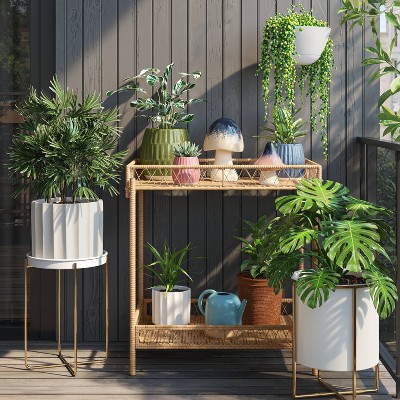 White and Brass Iron Indoor Outdoor Planter Stand