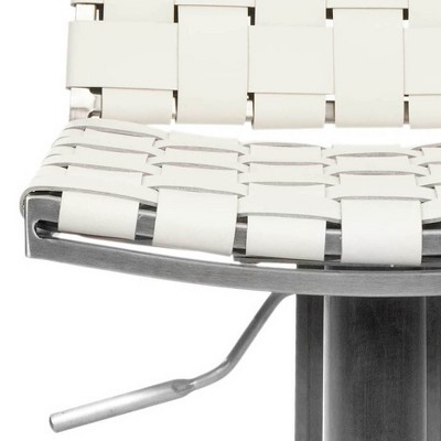 Mitchell White Woven Leather Adjustable Swivel Bar Stool