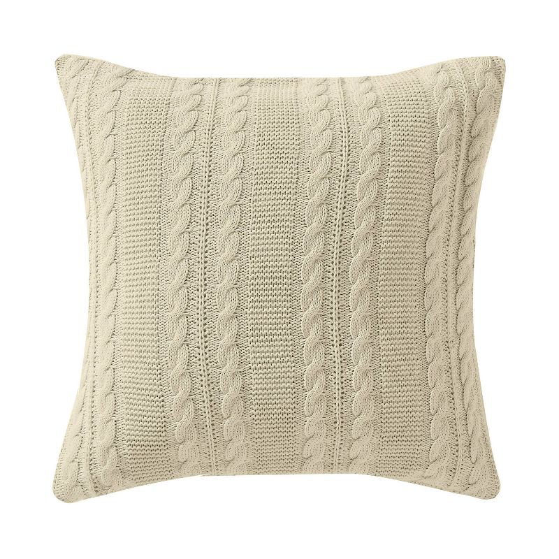 VCNY 18&#34;x18&#34; Dublin Cable Knit Square Throw Pillow Cream, 3 of 7