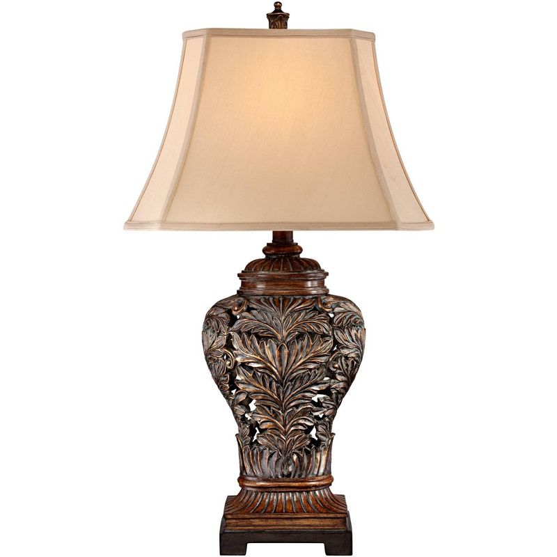 Barnes and Ivy Leafwork Vase 32 1/2" Tall Large Traditional End Table Lamp Brown Wood Finish Single Tan Rectangular Shade Living Room Bedroom Bedside, 5 of 10