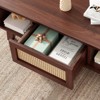 Lirago,Modern Square Coffee Table with Rattan Drawer - Wooden Mid-Century Design for Living Room-Dark Walnut - 3 of 4