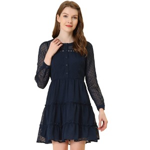 INSPIRE CHIC Women's Swiss Dots Elastic Waist A-Line Tiered Flowy Chiffon Dress - 1 of 4