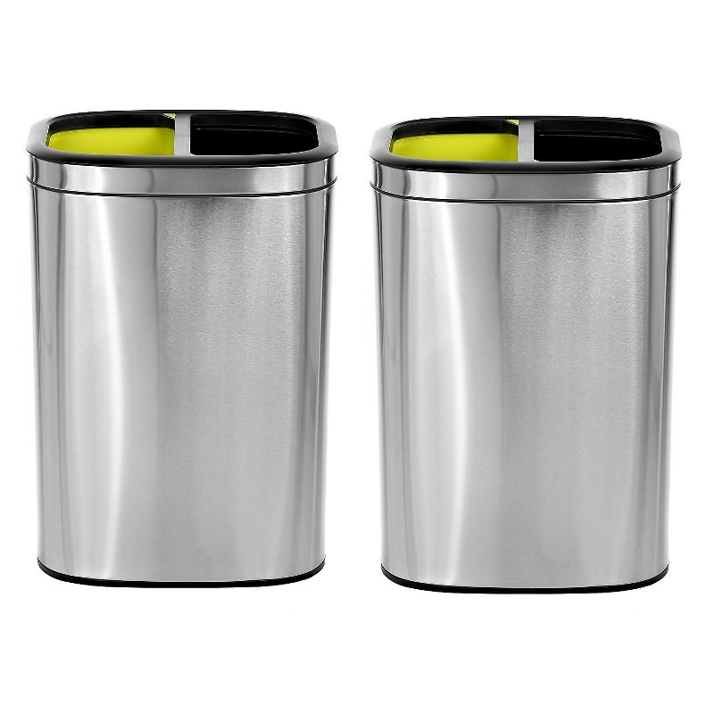 Alpine Industries Stainless Steel 2-Compartment Trash Can with Open Lid 10.5-Gallon 2/Pack, 1 of 8