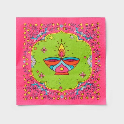 Diwali 30ct Decorative Paper Napkins Pink/Green