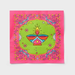 Diwali 30ct Decorative Paper Napkins Pink/Green - 1 of 3