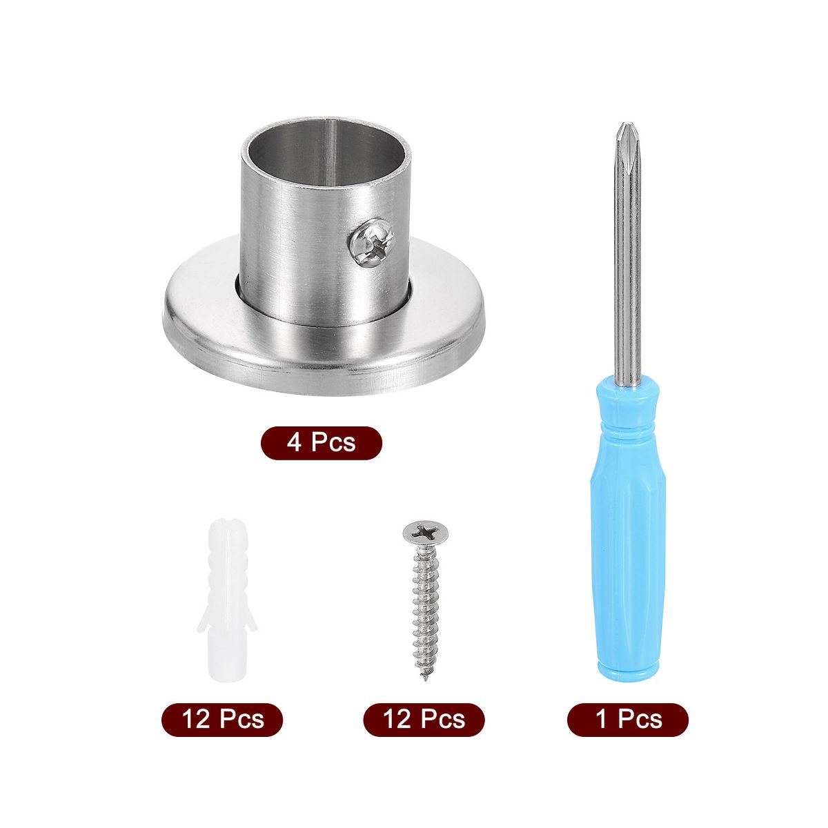 Unique Bargains Stainless Steel Brushed Finish Durable Rust Resistant High-Leg Closet Rod Holder with Cover 4 Pcs - thumbnail 7