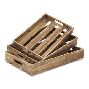 Cheung's Nora Set of 3 Slatted Wood Trays - Brown - 1 of 4