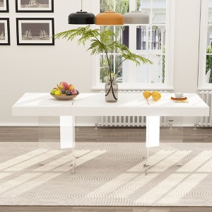Famapy White Dining Table 78.7(w) x 31.5(w) Tempered Glass Legs - 1 of 4