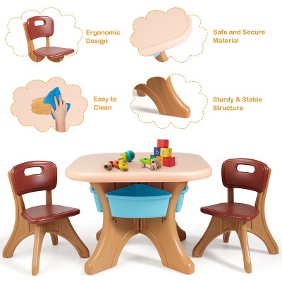 Kids Beige and Brown Polypropylene Activity Table and Chair Set