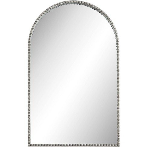 Noble Park Arched Top Vanity Accent, Silver Beaded Frame Wall Mirror